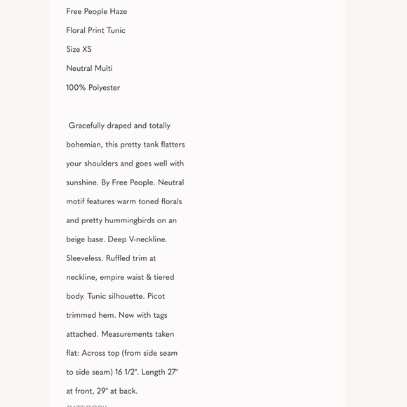 NWOT Free People Haze XS Tiered Tunic Tank Top Blouse Floral New $88 retail - Picture 7 of 7